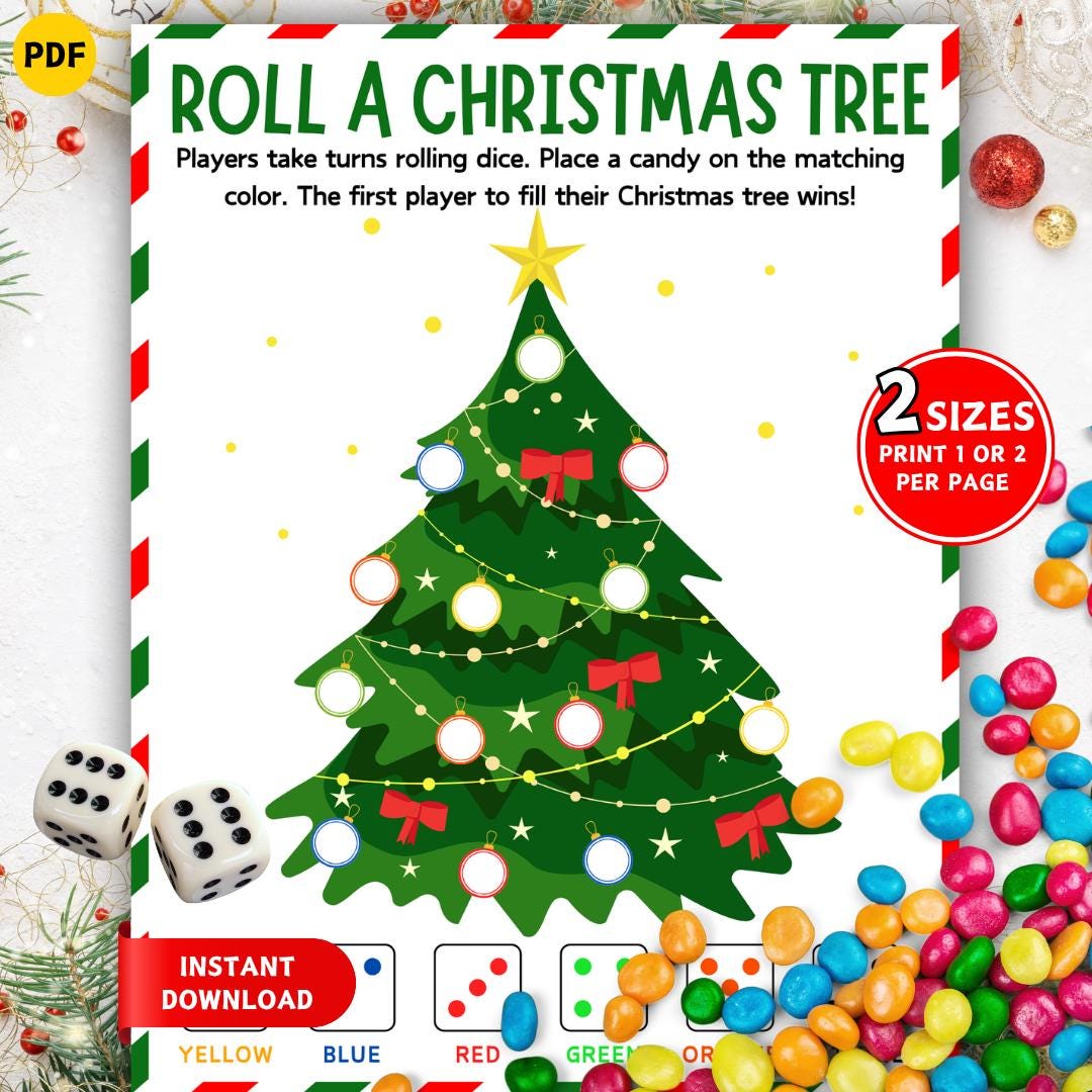 Roll a Christmas Tree Game, Printable Christmas Game for Kids & Adult ...