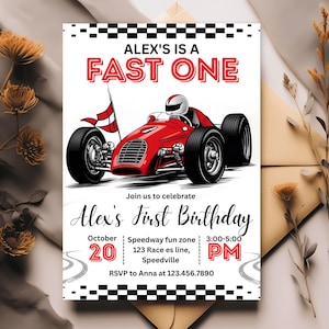 EDITABLE Fast One Race Car Birthday Invitation, Race Car Birthday, Printable Race Car Birthday Invite Fast One Boy 1st Birthday Party Invite