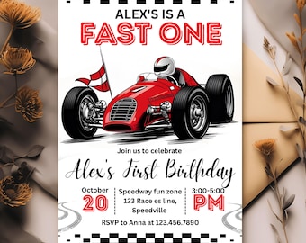 EDITABLE Fast One Race Car Birthday Invitation, Race Car Birthday, Printable Race Car Birthday Invite Fast One Boy 1st Birthday Party Invite