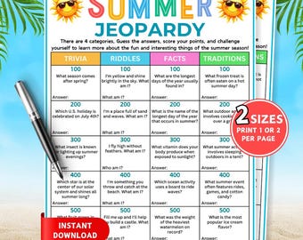 Sommer Gefahr Spiel, Sommer Trivia Spiel, Sommer Quiz, Sommer Party Spiele für Kinder und Erwachsene, Strand Urlaub Aktivität, Sommer Familienspiele