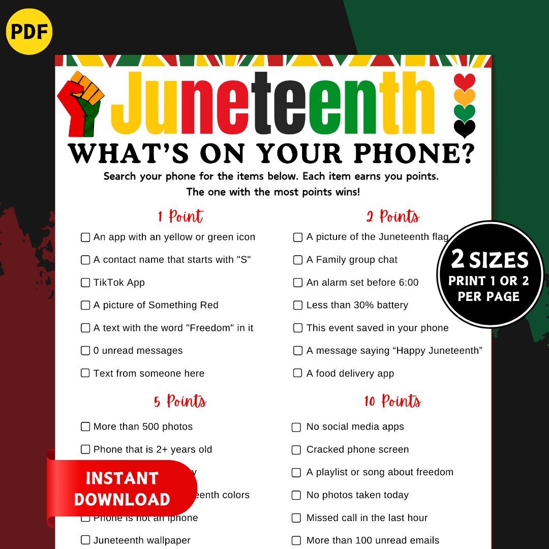 Juneteenth What's on Your Phone Game, Printable Juneteenth Party Games ...
