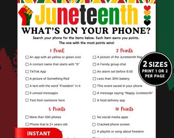 Juneteenth What's On Your Phone Game, Printable Juneteenth Party Games, Black History Month Games, Cell Phone Game, Family Reunion Games