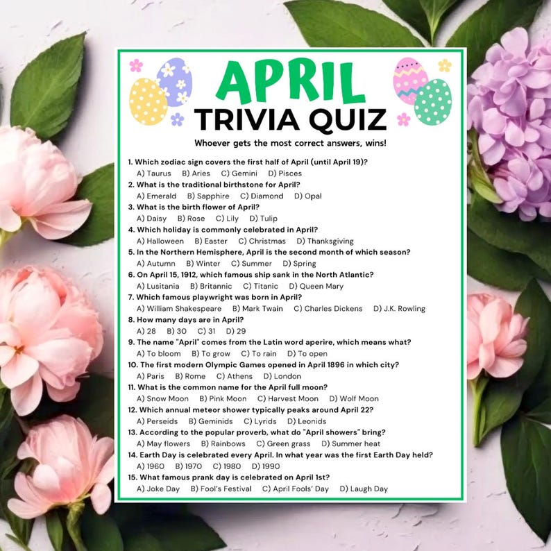 April Trivia Game, Easter Trivia Quiz, Spring Season Games, Month Quiz ...