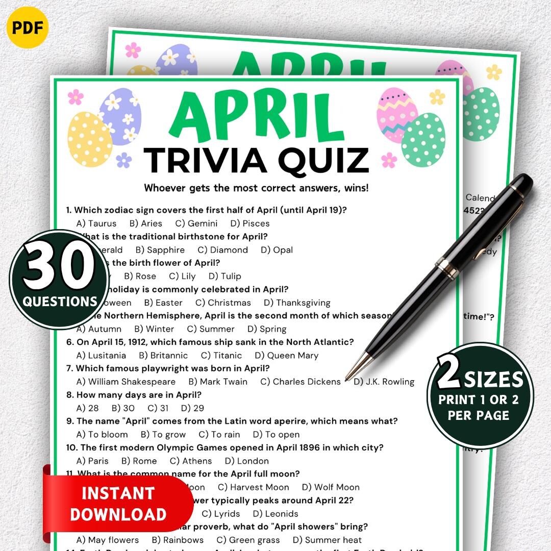 April Trivia Game, Easter Trivia Quiz, Spring Season Games, Month Quiz ...
