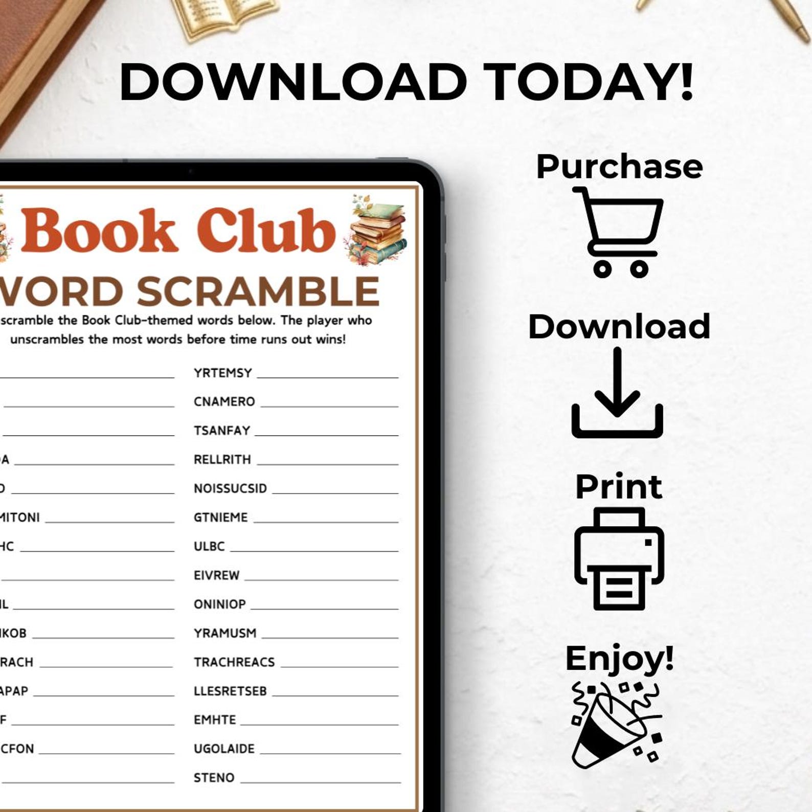Word Club Book Club Word Scramble Game, Printable Games for Book Clubs, Fun ...