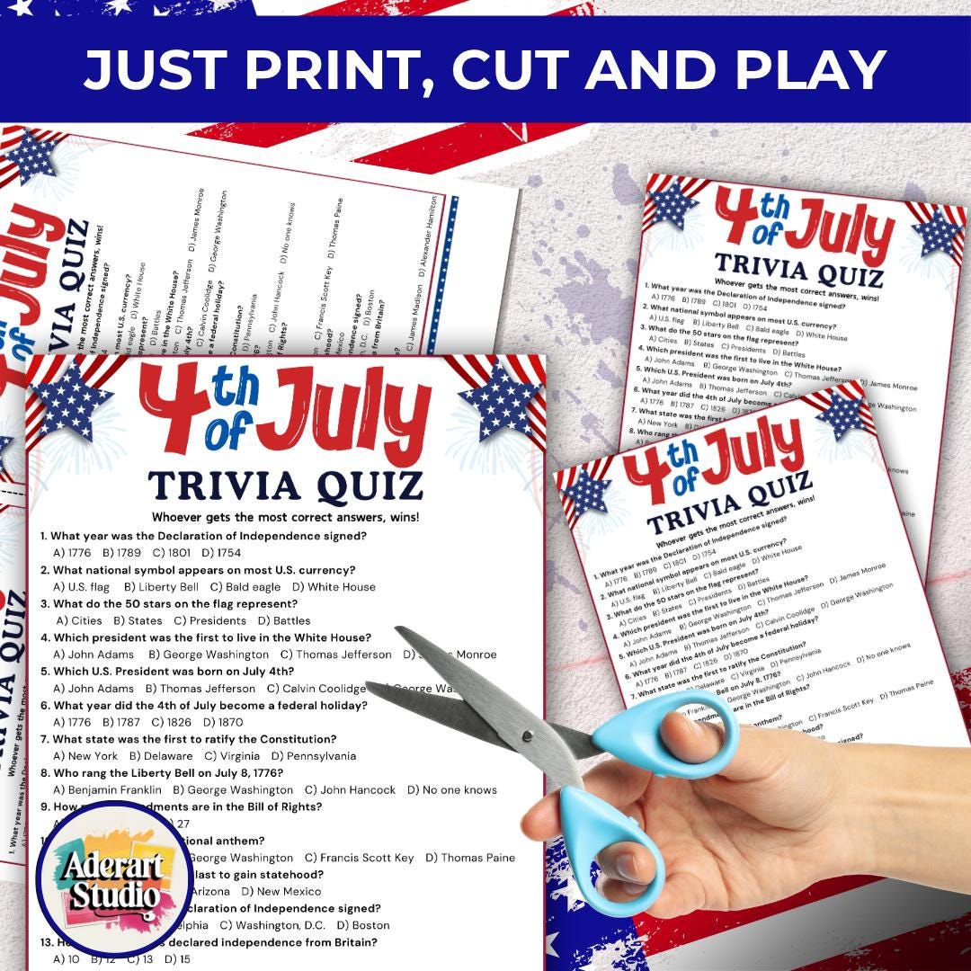 4th of July Trivia Game, Printable Fourth of July Game, American Trivia ...
