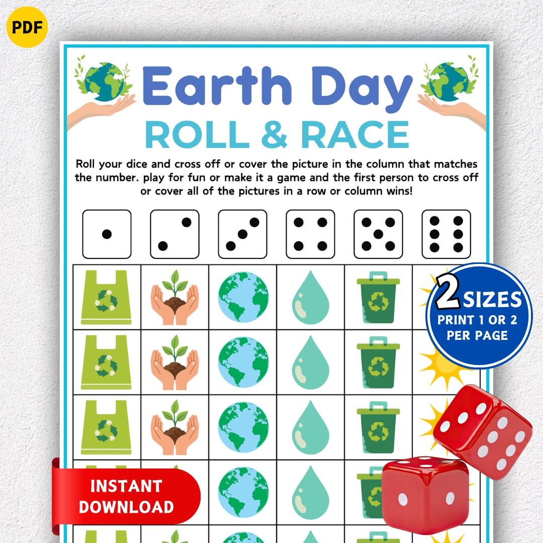 Earth Day Roll and Race Game, Roll and Race Dice Game, Earth Day Party ...