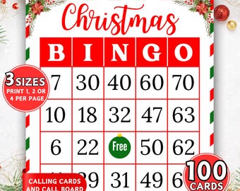100 Christmas Bingo Cards, Holiday Party Game, Christmas Bingo, Printable Christmas Games, Christmas Activity, Bingo Game for Kids & Adults
