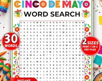 Cinco de Mayo Wortsuchspiel, druckbare Fiesta Spiele, Cinco de Mayo Partyspiele, Wortsuchspiel, Wortsuchpuzzle für Kinder und Erwachsene