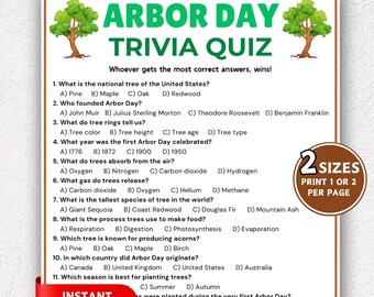 Arbor Day Trivia Spiel, druckbare Natur Trivia Quiz, Frühlingsspiele, Baum Quiz-Aktivität, Earth Day Partyspiel, Familienspiel, Klassenzimmeraktivität