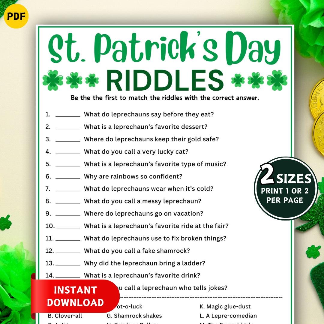 St. Patrick's Riddles Game With Answers, Printable St Patrick's Day ...