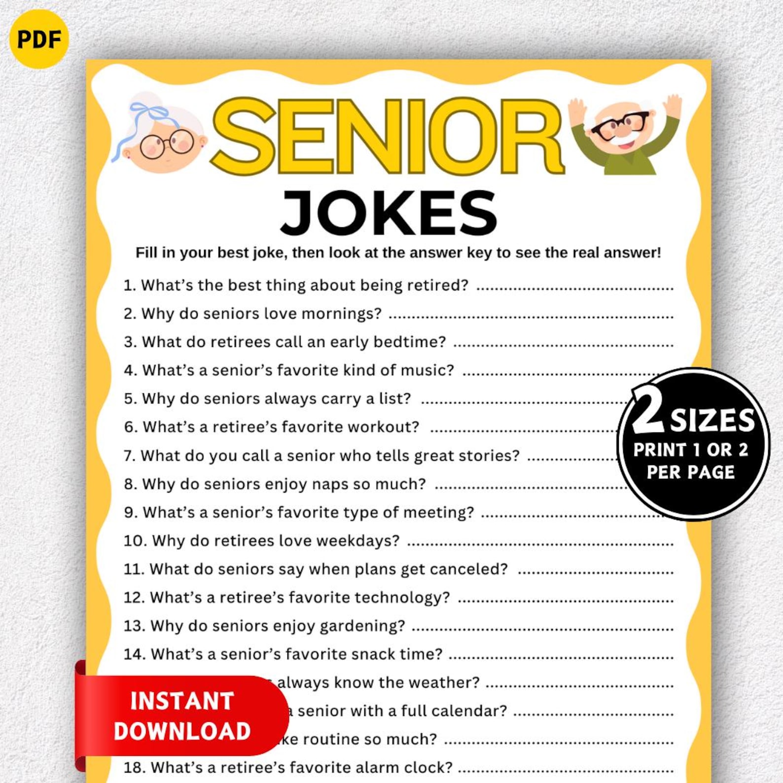Senior Riddle Printabl Senior Jokes Game, Senior Party Game, Riddles Game, Games for Senior ...