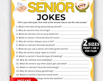 Senior Jokes Game, Senior Party Game, Riddles Game, Games for Senior Citizens, Printable Brain Teasers, Elderly Activity, Trivia for Seniors