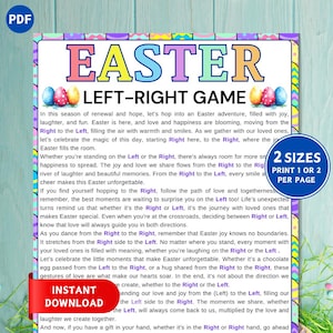 Left Right Easter Game, Pass the Prize Gift Exchange Game, Printable Party Game, Easter Party Idea Games, Easter Story Game for Family
