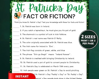 St. Patrick's Day Fact or Fiction Game, St Patrick's Day Games, St Paddy's Activity Game, St. Patrick's Day Party Game, Irish Games for Kids