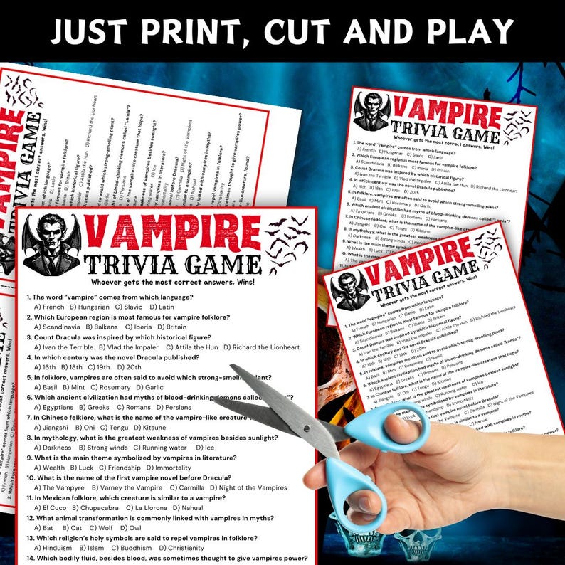 Vampire Trivia Game, Vampire Quiz, Halloween Trivia Game, Spooky Game ...