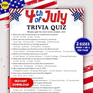 4th of July Trivia Game, Printable Fourth of July Game, American Trivia Quiz, Independence Day Game, 4th of July Family Quiz, Patriotic Game