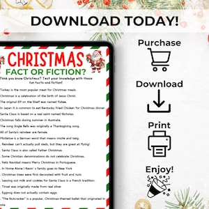 Christmas Fact or Fiction Game, Printable Holiday Trivia Party Game ...