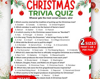Christmas Trivia Game, Printable Xmas Trivia Quiz, Fun Christmas Games, Christmas Office Party Games, Winter Family Game, Holiday Trivia