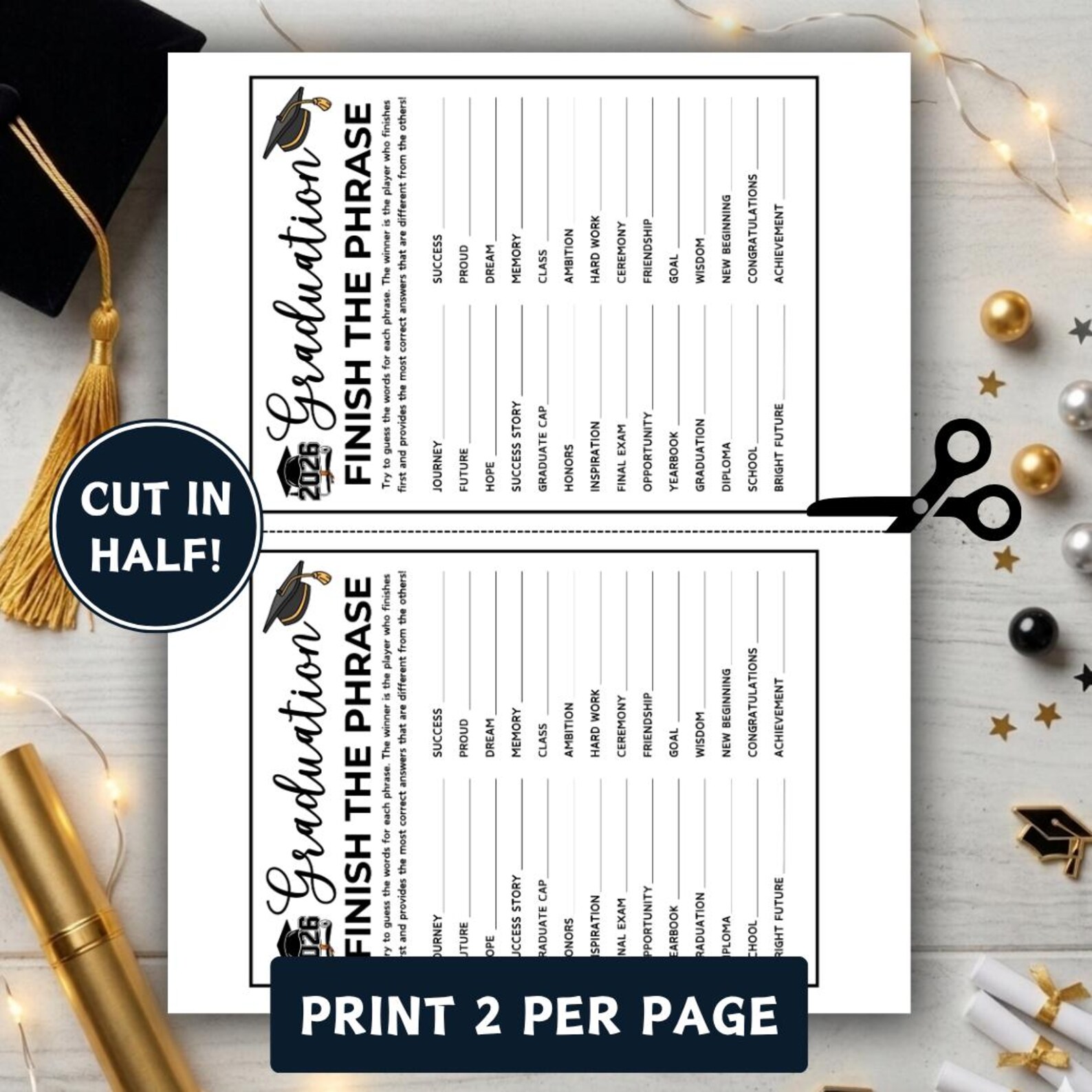 Graduation Finish the Phrase Game, Finish My Phrase, Printable Word ...