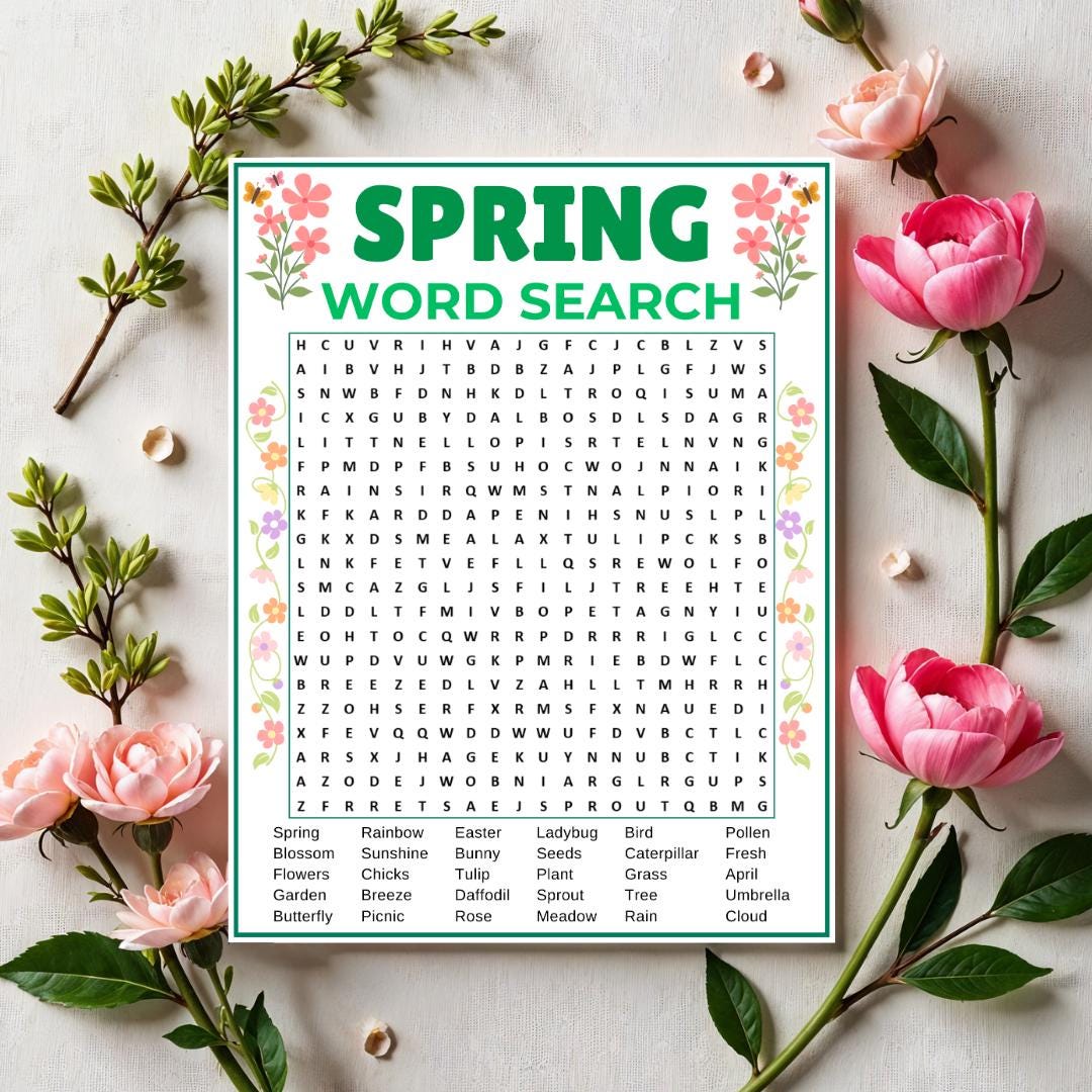 Spring Word Search Game, Printable Spring Games, Spring Party Game ...