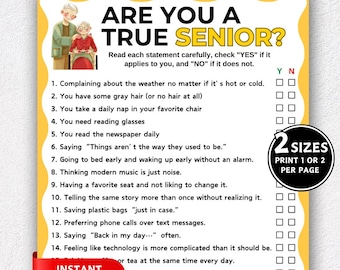 Are You a True Senior Game, Printable Games for Senior Citizens, Group Activity for Elderly Icebreaker, Senior Party Game, Retirement Games