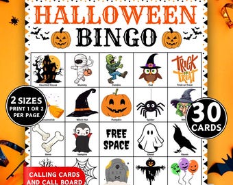 30 Halloween Bingo Cards, Halloween Bingo Game, Halloween Party Games, Printable Bingo Activity, Halloween Game, Classroom Activity for Kids