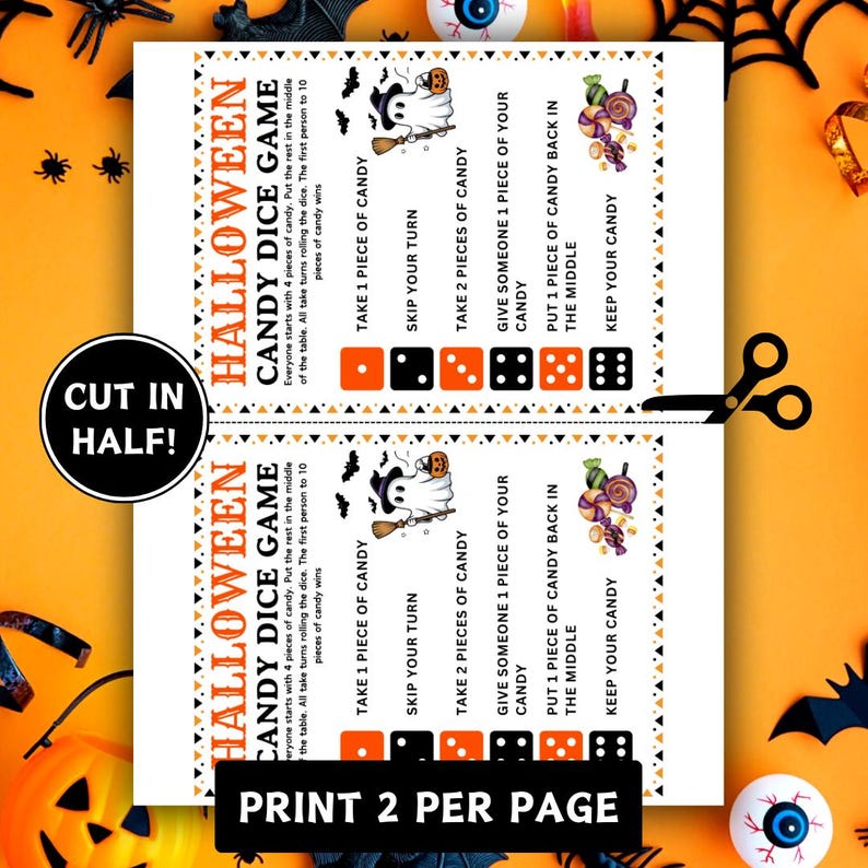 Printable Halloween Candy Dice Game, Pass the Candy Game, Kids Party ...