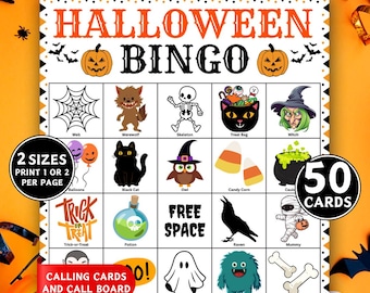 50 Halloween Bingo Cards, Halloween Bingo Game, Halloween Party Games, Printable Bingo Activity, Halloween Game, Classroom Activity for Kids