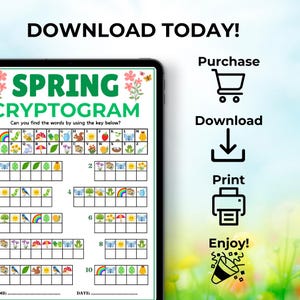 Spring Cryptogram Puzzle, Printable Spring Game for Kids & Adults ...