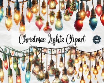 Aquarel kerstverlichting clipartbundel, kerst clipart, kerstlicht, feestelijke vakantie lichtslingers, lichten png, wintervakantie