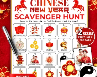 Chinese New year Scavenger Hunt, Indoor Treasure Hunt, Printable Lunar Year Year Game for Kids, Scavenger Hunt Game, Classroom Party Games