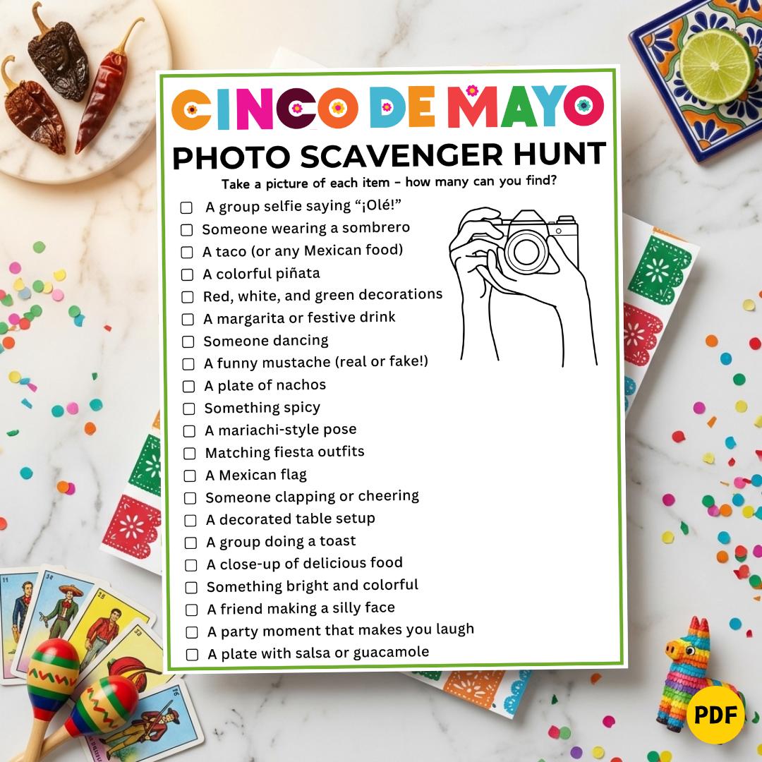 Photo Scavenger Hunt Game, Printable Cinco De Mayo Game, Fun Fiesta ...