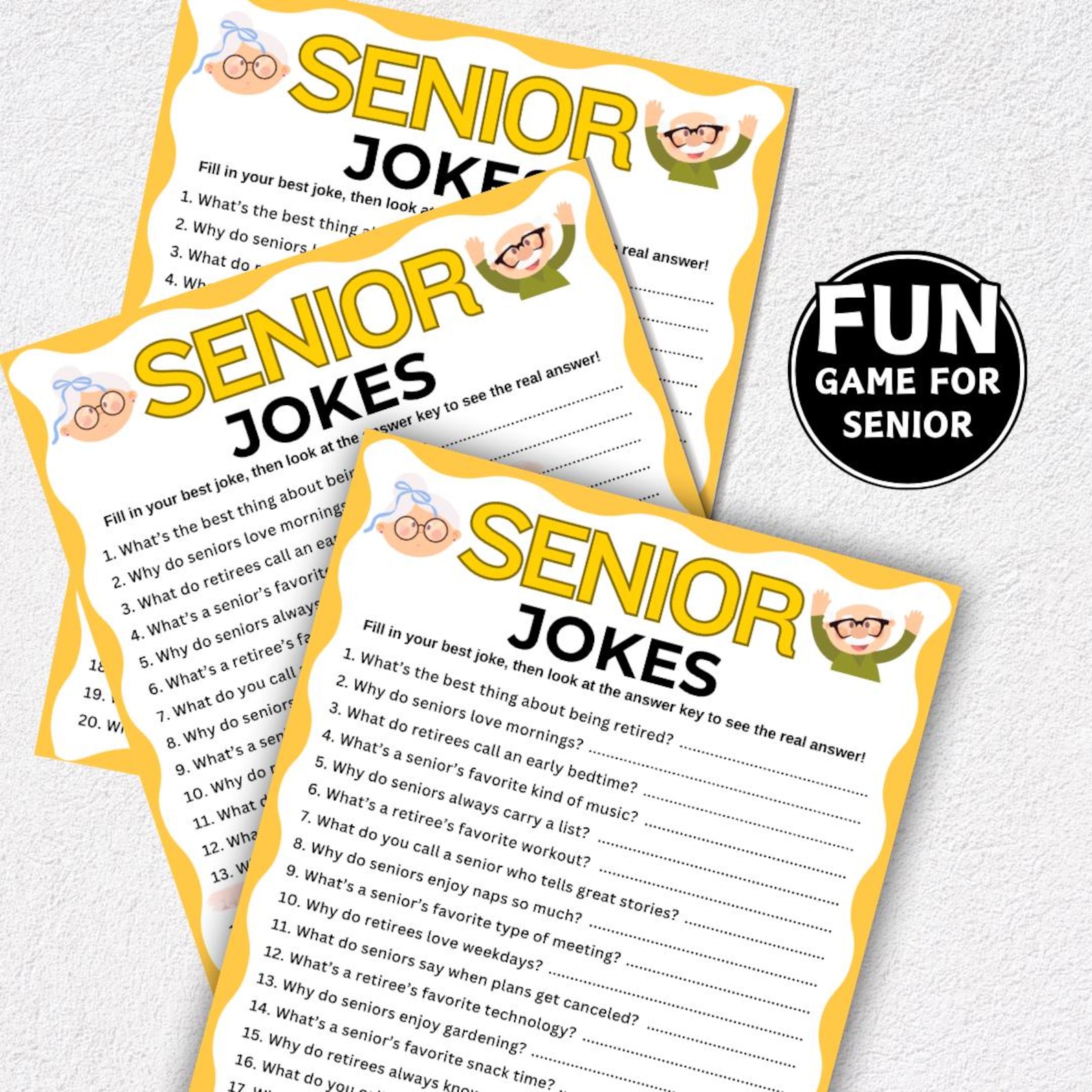 Senior Riddle Printabl Senior Jokes Game, Senior Party Game, Riddles Game, Games for Senior ...