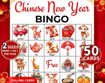 Lunar New Year Bingo, 50 Chinese New Year Bingo Cards, Lunar New Year Party Games, Chinese Activity for Kids Adults, Printable Holiday Game