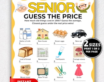 Guess the Price Game, Games for Senior Citizens, Fun Elderly Games, Seniors Memory Game, Senior Party Games, Trivia Quiz, Games for Seniors