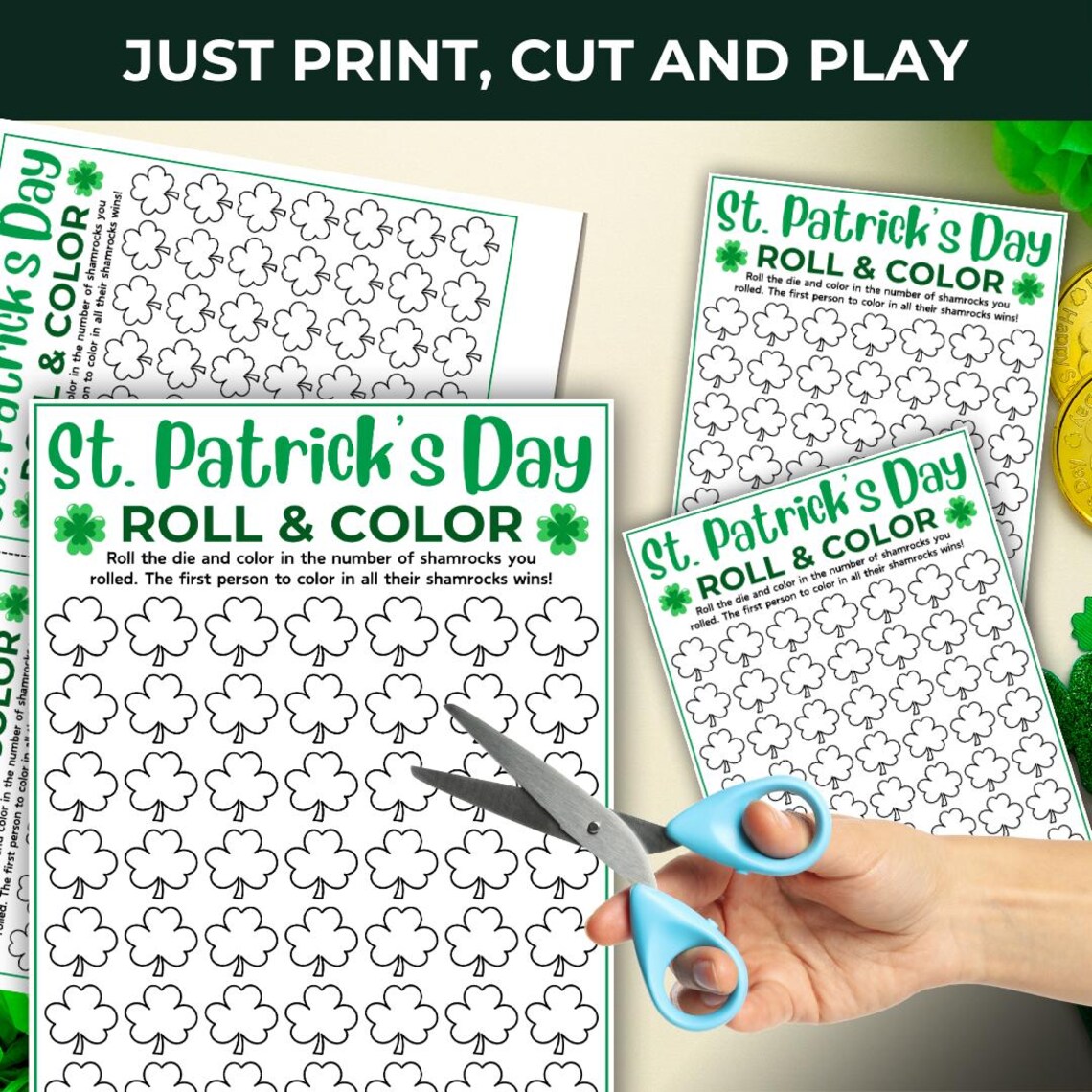 Printable St Patricks Day Roll and Color Game, St Patrick's Party Game ...