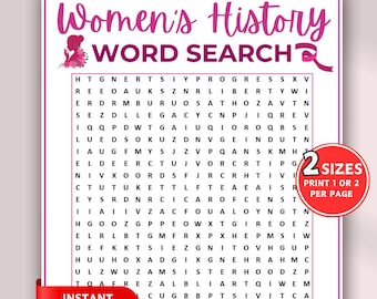 Frauengeschichte Wortsuchspiel, druckbare Frauentag Spiele, Frauengeschichte Monat Spiele, Wortsuchspiel, Wortsuchpuzzle für Kinder Erwachsene