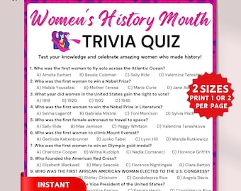Frauengeschichte Monat Trivia Spiel, berühmte Frauen Quiz, Frauentag Quiz, 8. März Trivia Spiel, Frauen Aktivität druckbar, Think Fast Spiel