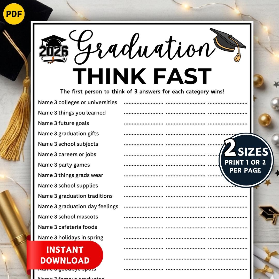 Graduation Think Fast Game! Printable Graduation Games, Think Quick ...
