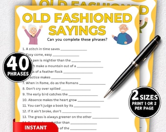 Altmodisches Sprüche Spiel, Spiele für Senioren, Gruppenspiele für Senioren, Aktivitäten für ältere Menschen Eisbrecher Spiele, Senioren Memory Spiel