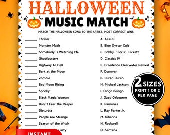 Halloween Music Match Trivia Game, Halloween Song Match, Halloween Party Game, Halloween Music Trivia Games for Kids & Adults, Matching Game