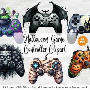 Aquarell Halloween Game Controller Clipart, Videospiel PNG, Gamer Halloween PNG, Gruseliger Gamer Clipart, Gaming Clipart, digitales Papierhandwerk