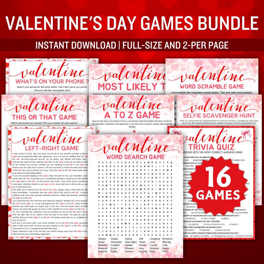 Valentine's Day Games Bundle, Valentines Party Games, Fun Printable ...