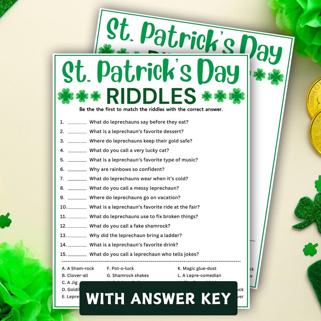 St. Patrick's Riddles Game With Answers, Printable St Patrick's Day ...