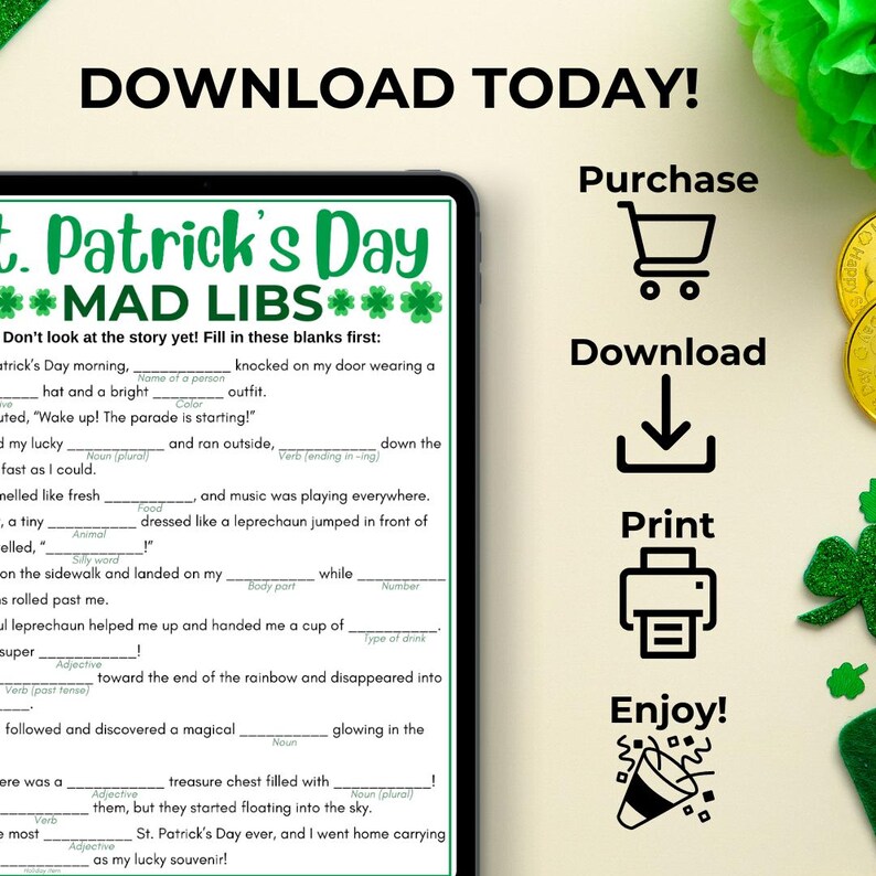 St Patricks Day Mad Libs Game, Printable Games for Kids, St Patrick's ...