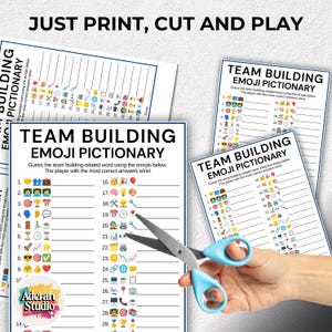 Teambuilding-emojispel, utskrivbara kontorsspel, kontors-emoji-piktionaryspel, teambuildingspel, kollegaspel, arbetsgruppsspel bild 5