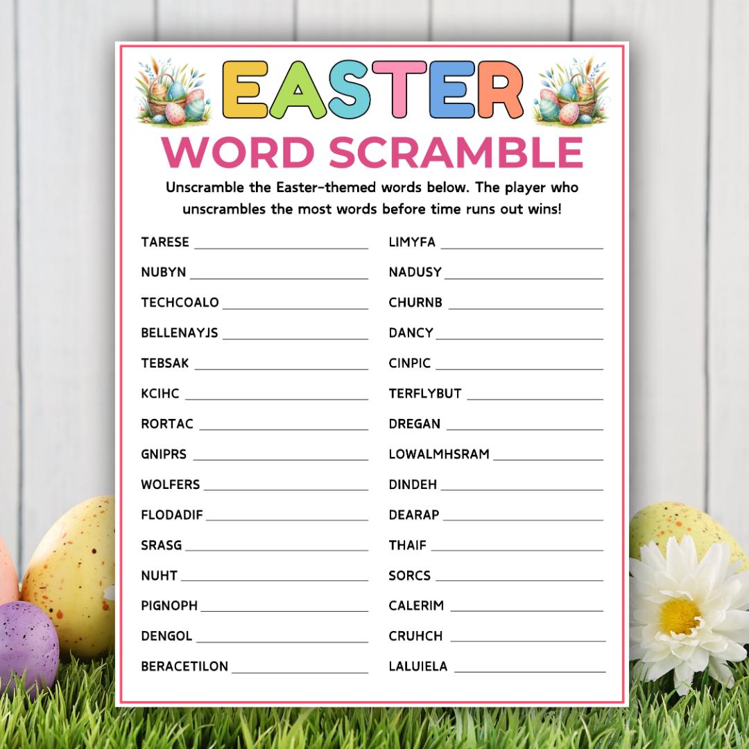 Easter Word Scramble Game, Printable Easter Game, Spring Activity Word