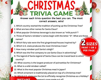 Christmas Trivia Game, Printable Christmas Game, Family Game, Christmas Party Game, Holiday Trivia Quiz, Christmas Games for Kids & Adults