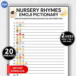 Nursery Rhymes Emoji Game, Printable Baby Shower Games, Nursery Rhymes Quiz, Nursery Rhymes Emoji Game, Baby Emoji Quiz, Baby Emoji Trivia